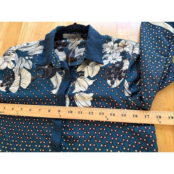 Zara Basic Collection Navy Floral & Polka Dot Button-Up Blouse Size Small - Picture 9 of 12